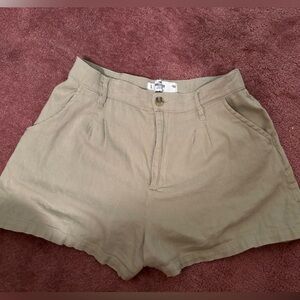 Olive green linen shorts